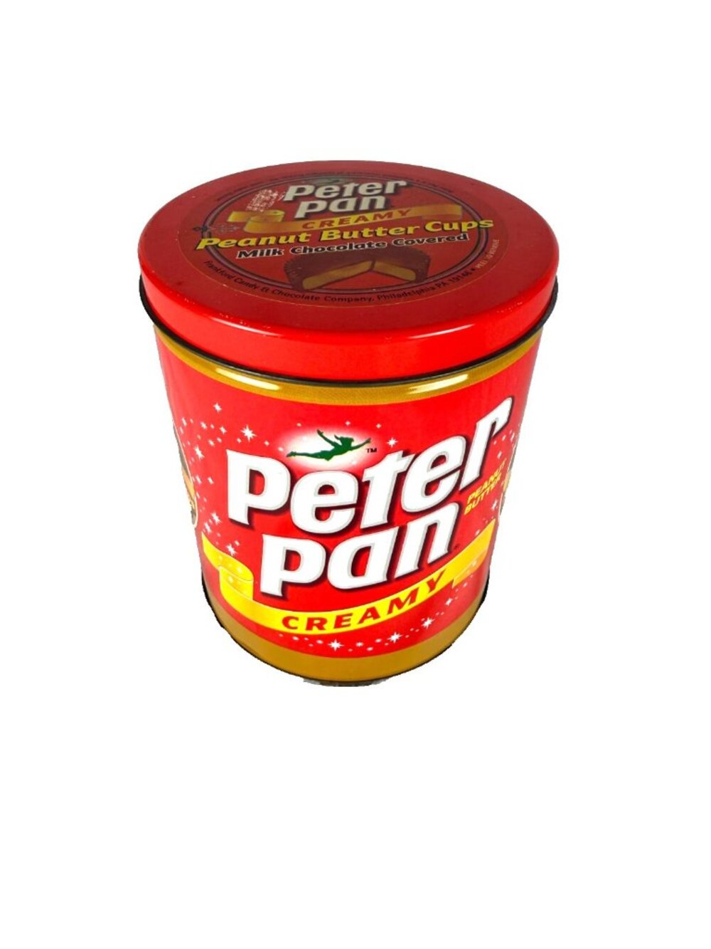 Vintage 1990s Peter Pan Creamy Peanut Butter Cups Metal Empty Tin 5"RD x 6"H